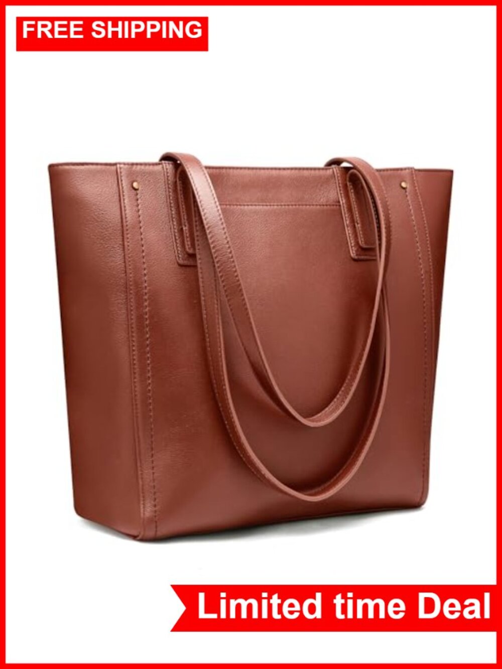 Genuine Leather Large Work Tote for Women with Zipper, Laptop Sleeve